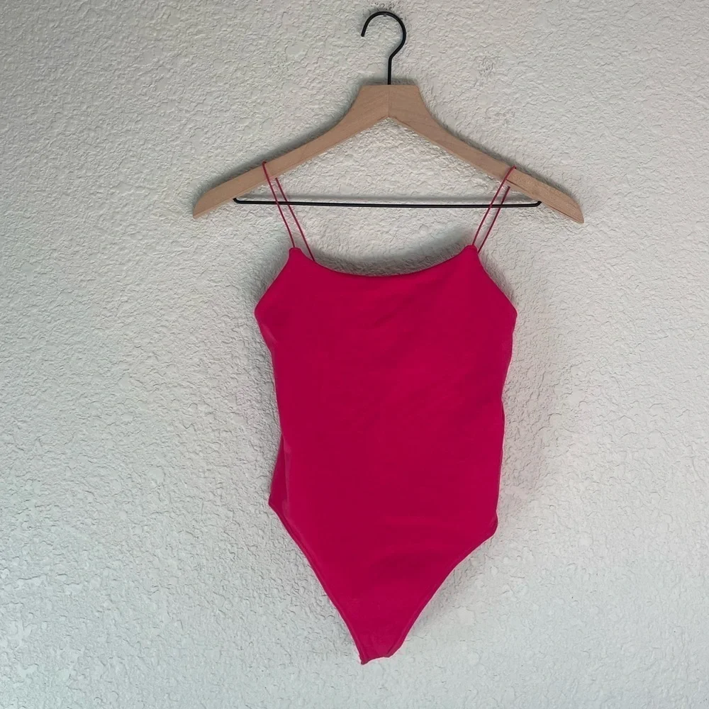 Free People Skinny Strap Pink Bodysuit